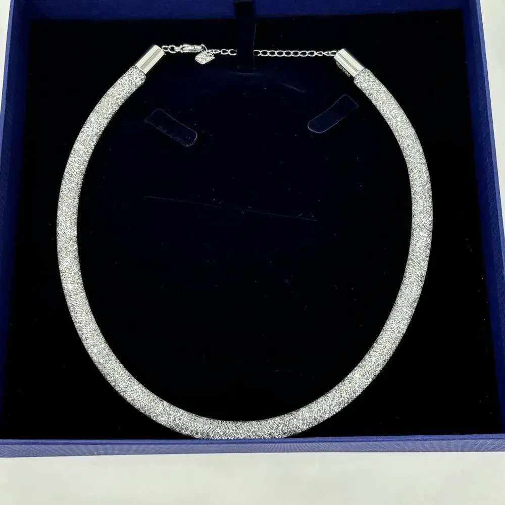 Swarovski Stardust Deluxe Clear Crystal Fishnet Tube Necklace With Earrings - Picture 2 of 6